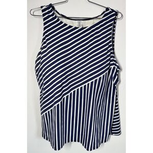 Lands End Women's Soft Cup Tankini Swim Top Navy White Stripe‎ Size 24 Support